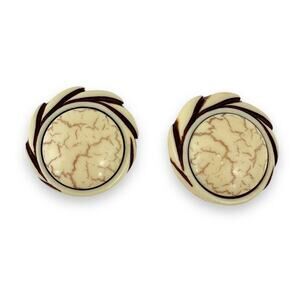 Vintage 80’s Chunky Marbled Effect Round Swirl Cream Brown Clip Back Earrings